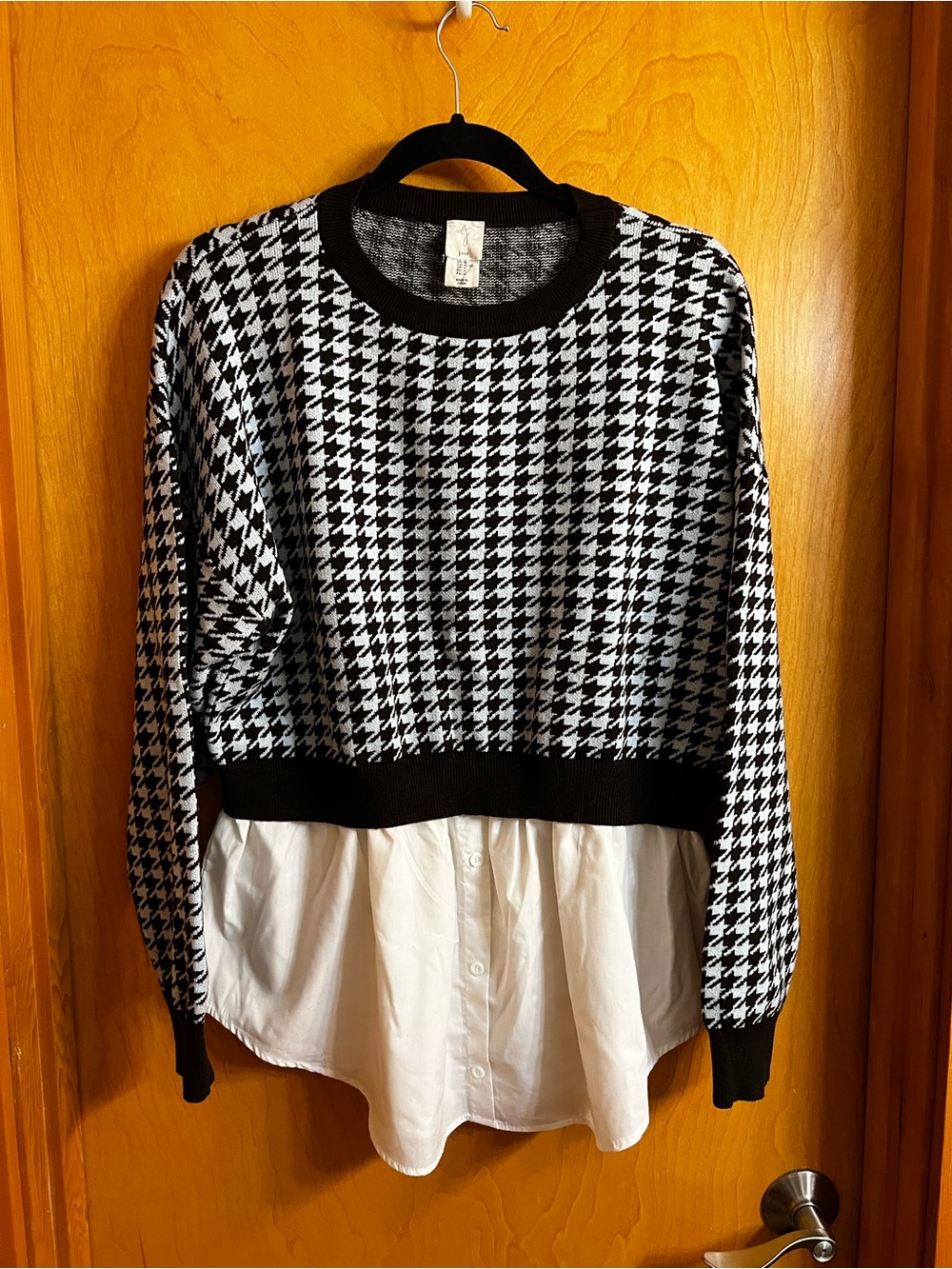 Joie Brown & Blue Houndstooth Mixed-Media Crewneck Sweater